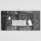 A book lovers dream - Cast-iron Book Alcoves Cincinnati Library black and white photography Desk Mat Gallery Image 1