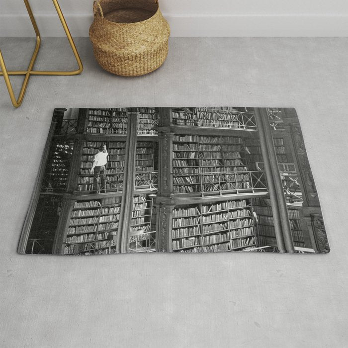 A book lovers dream - Cast-iron Book Alcoves Cincinnati Library black and white photography Rug Gallery Image 1