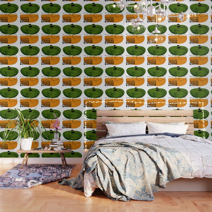 Modern Mid Century Fun Colorful Abstract Minimalist Painting Olive Green Yellow Ochre Buns Wallpaper Gallery Image 3