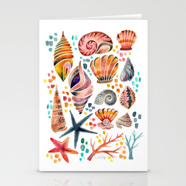 Painted Seashells - Coral & Blue Stationery Card Gallery Image 1