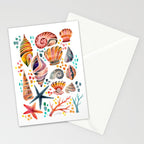 Painted Seashells - Coral & Blue Stationery Card Gallery Image 2