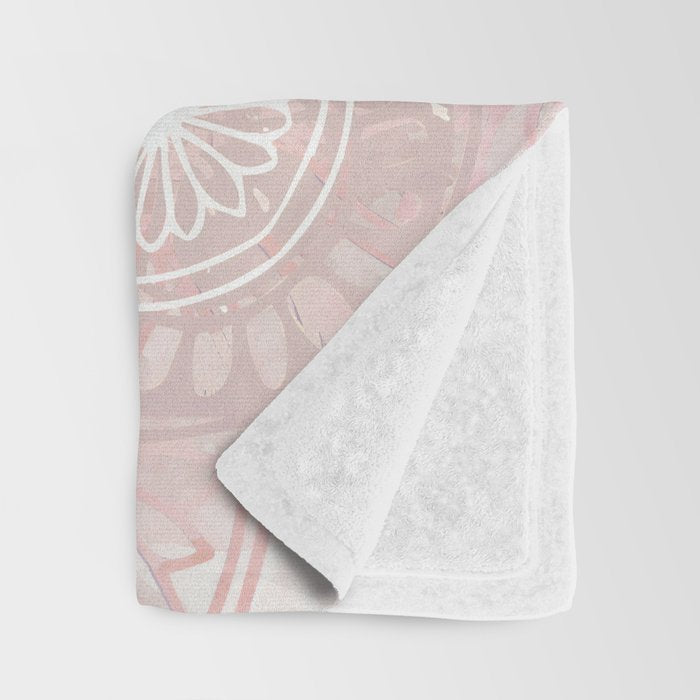 Mandala Yoga Love, Blush Pink Floral Throw Blanket Gallery Image 3