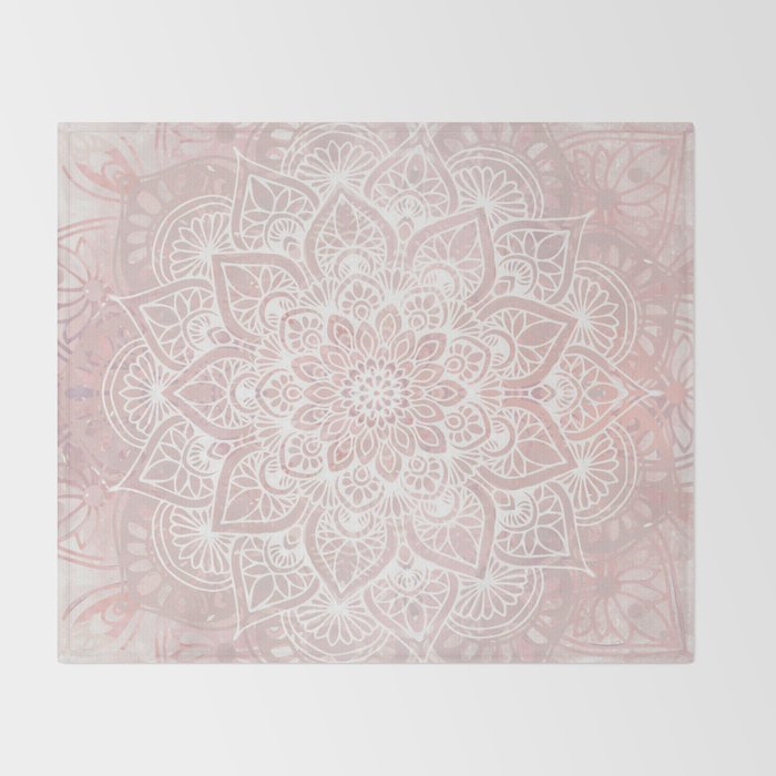 Mandala Yoga Love, Blush Pink Floral Throw Blanket Gallery Image 2