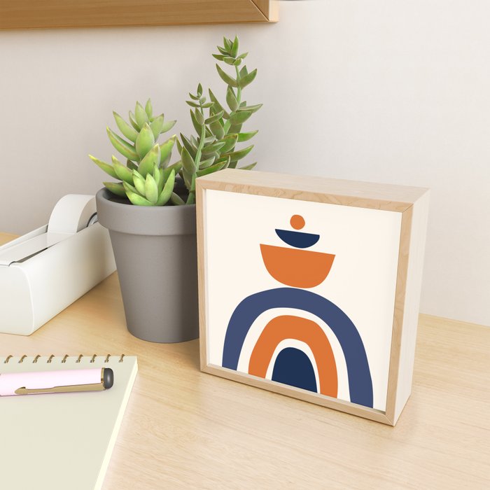 Abstract Shapes 14 in Orange and Navy Blue (Rainbow and Moon Phases Abstraction) Mini Art Print Gallery Image 2
