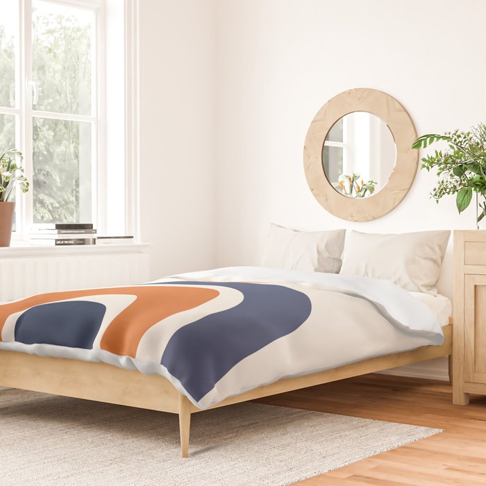 Abstract Shapes 14 in Orange and Navy Blue (Rainbow and Moon Phases Abstraction) Duvet Cover Gallery Image 2