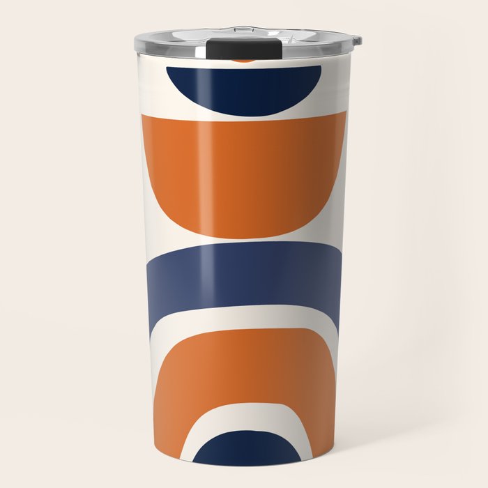 Abstract Shapes 14 in Orange and Navy Blue (Rainbow and Moon Phases Abstraction) Travel Mug Gallery Image 1