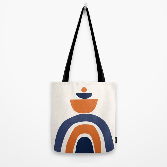Abstract Shapes 14 in Orange and Navy Blue (Rainbow and Moon Phases Abstraction) Tote Bag Gallery Image 2