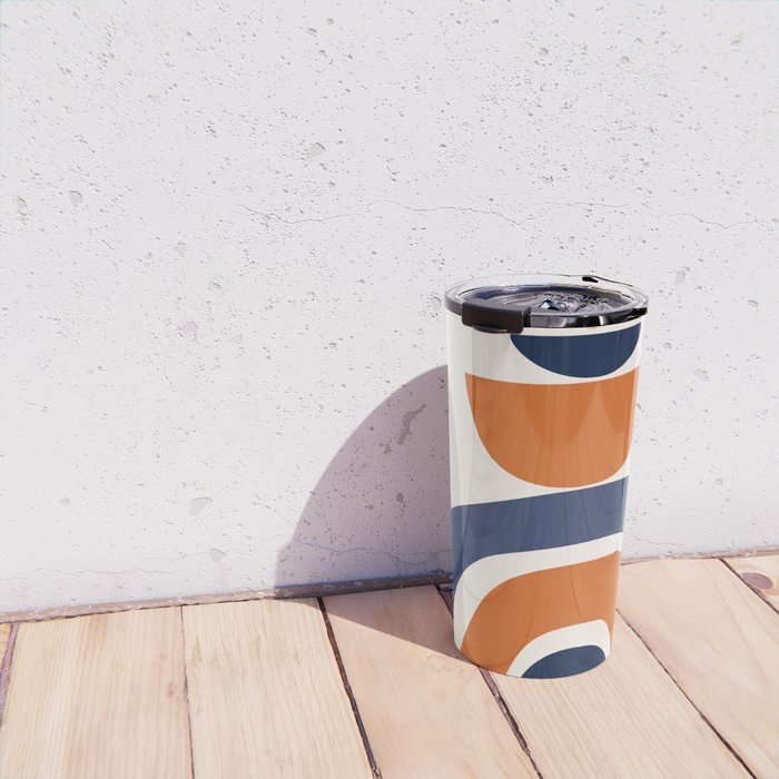 Abstract Shapes 14 in Orange and Navy Blue (Rainbow and Moon Phases Abstraction) Travel Mug Gallery Image 4