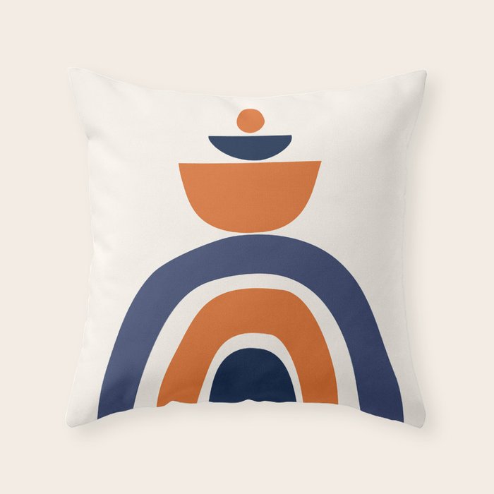 Abstract Shapes 14 in Orange and Navy Blue (Rainbow and Moon Phases Abstraction) Throw Pillow Gallery Image 6