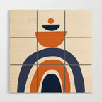 Abstract Shapes 14 in Orange and Navy Blue (Rainbow and Moon Phases Abstraction) Wood Wall Art Gallery Image 1