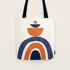 Abstract Shapes 14 in Orange and Navy Blue (Rainbow and Moon Phases Abstraction) Tote Bag Gallery Image 1
