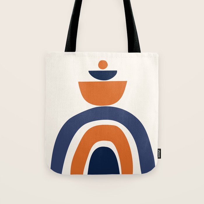 Abstract Shapes 14 in Orange and Navy Blue (Rainbow and Moon Phases Abstraction) Tote Bag Gallery Image 1