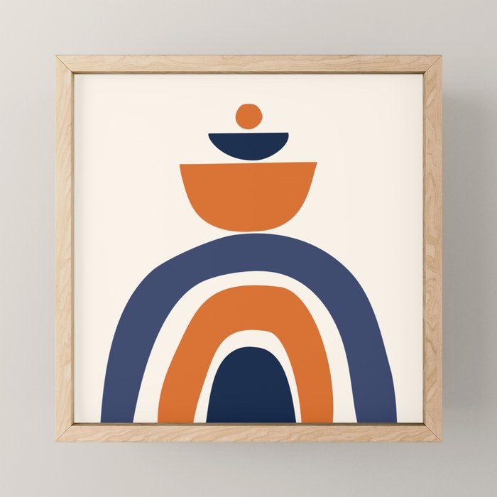 Abstract Shapes 14 in Orange and Navy Blue (Rainbow and Moon Phases Abstraction) Mini Art Print Gallery Image 1