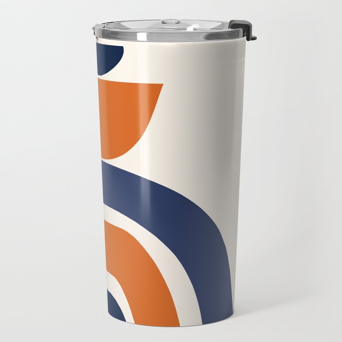 Abstract Shapes 14 in Orange and Navy Blue (Rainbow and Moon Phases Abstraction) Travel Mug Gallery Image 2