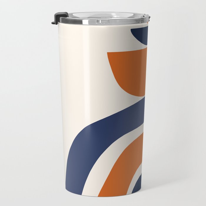 Abstract Shapes 14 in Orange and Navy Blue (Rainbow and Moon Phases Abstraction) Travel Mug Gallery Image 3