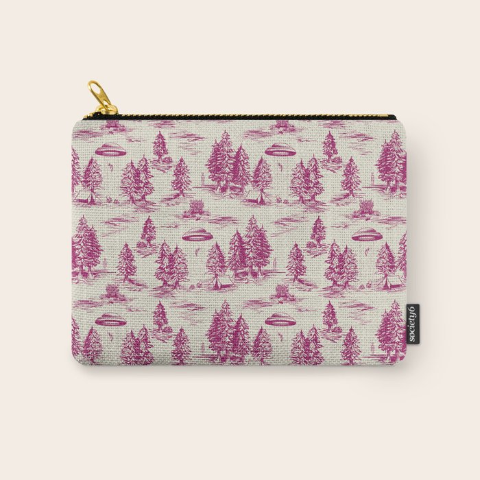 Magenta Alien Abduction Toile De Jouy Pattern Carry All Pouch Gallery Image 1