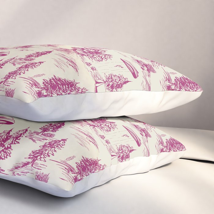 Magenta Alien Abduction Toile De Jouy Pattern Pillow Sham Gallery Image 3
