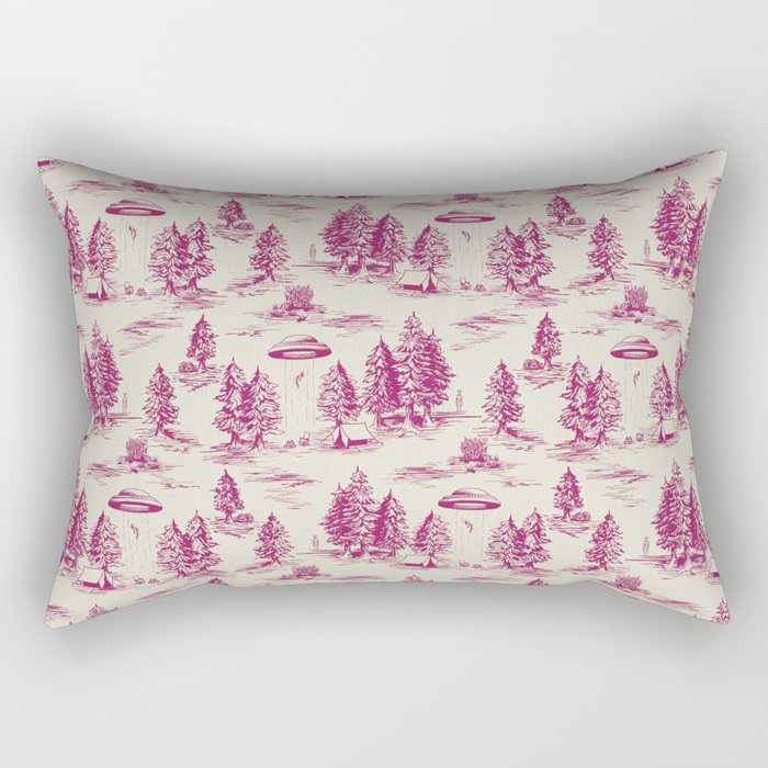 Magenta Alien Abduction Toile De Jouy Pattern Rectangular Pillow Gallery Image 1