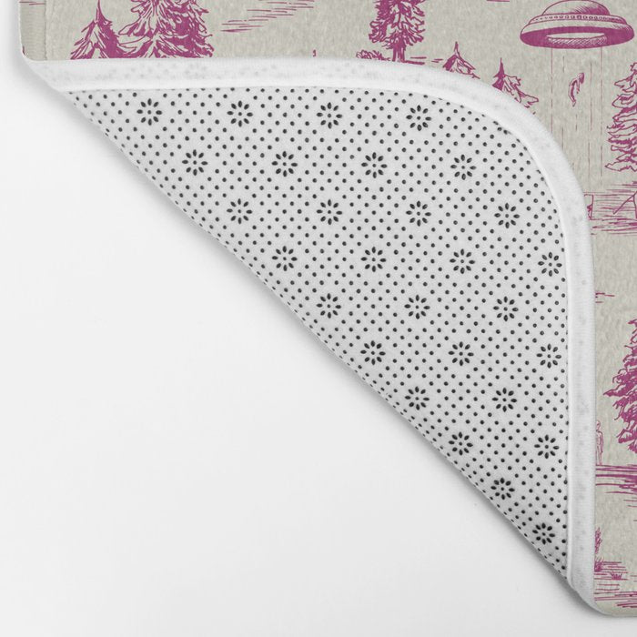 Magenta Alien Abduction Toile De Jouy Pattern Bath Mat Gallery Image 2