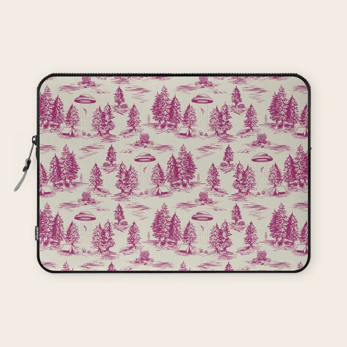 Magenta Alien Abduction Toile De Jouy Pattern Laptop Sleeve Gallery Image 1