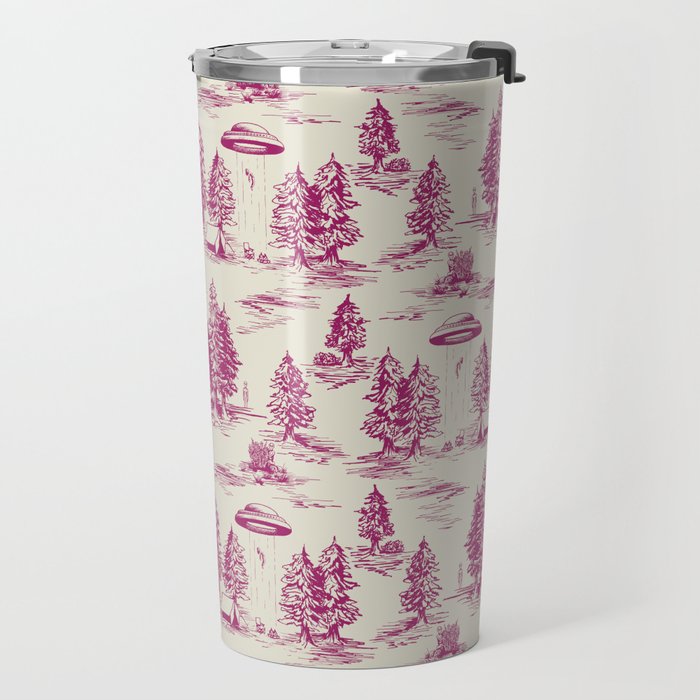 Magenta Alien Abduction Toile De Jouy Pattern Travel Mug Gallery Image 2