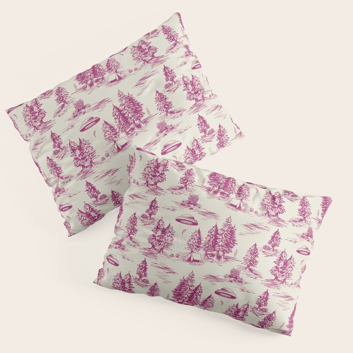 Magenta Alien Abduction Toile De Jouy Pattern Pillow Sham Gallery Image 3