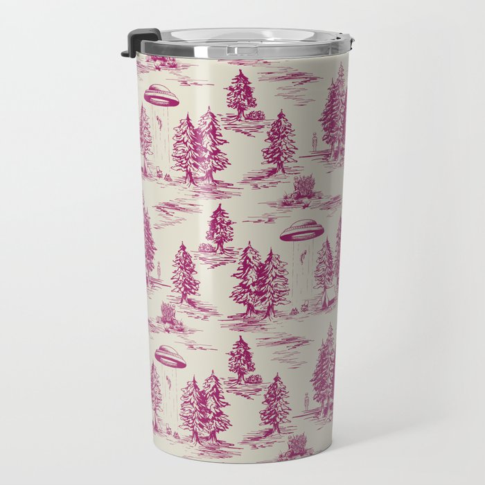 Magenta Alien Abduction Toile De Jouy Pattern Travel Mug Gallery Image 3
