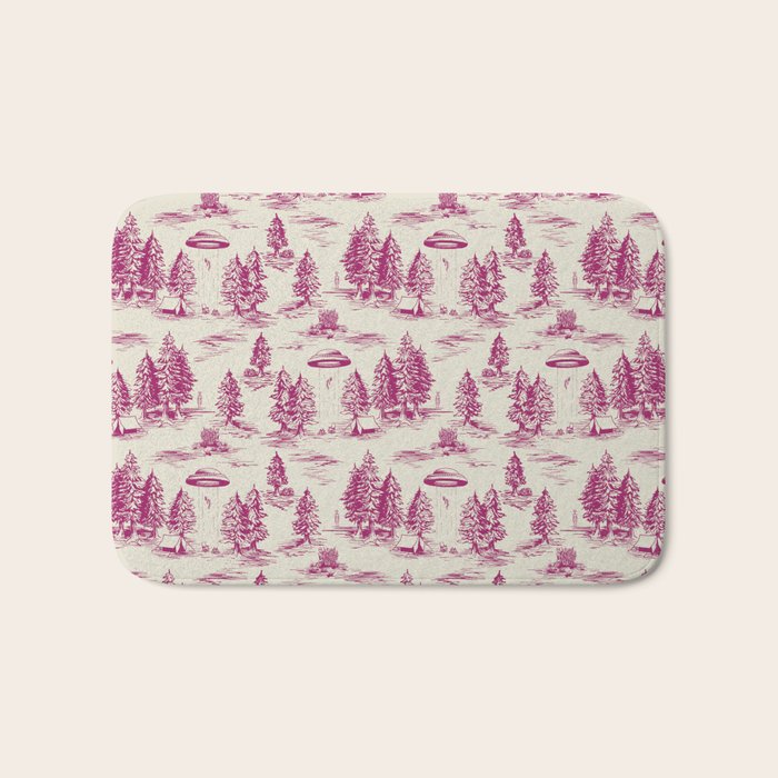Magenta Alien Abduction Toile De Jouy Pattern Bath Mat Gallery Image 1