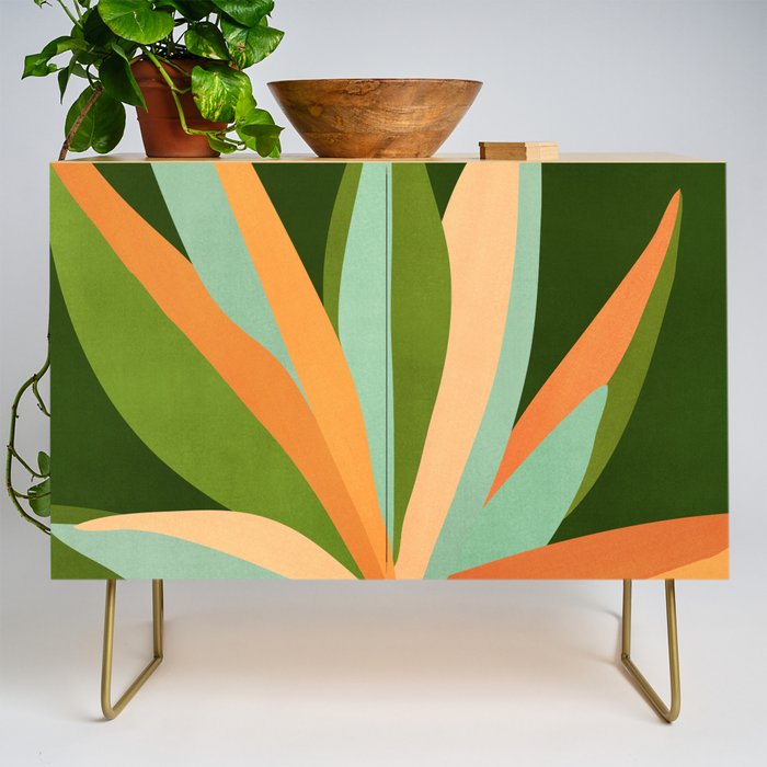 Colorful Agave Painted Cactus Illustration Credenza Gallery Image 1