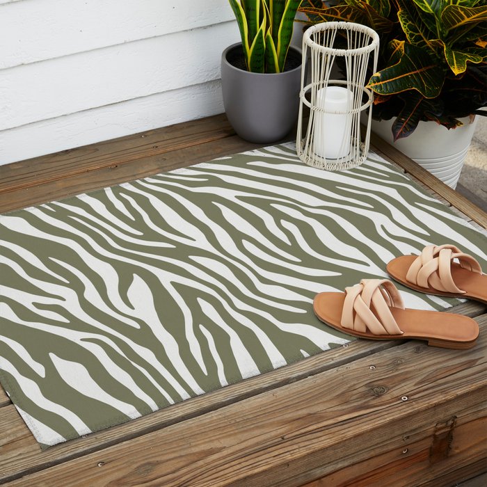 Olive Zebra Animal Print Outdoor Rug Gallery Image 2