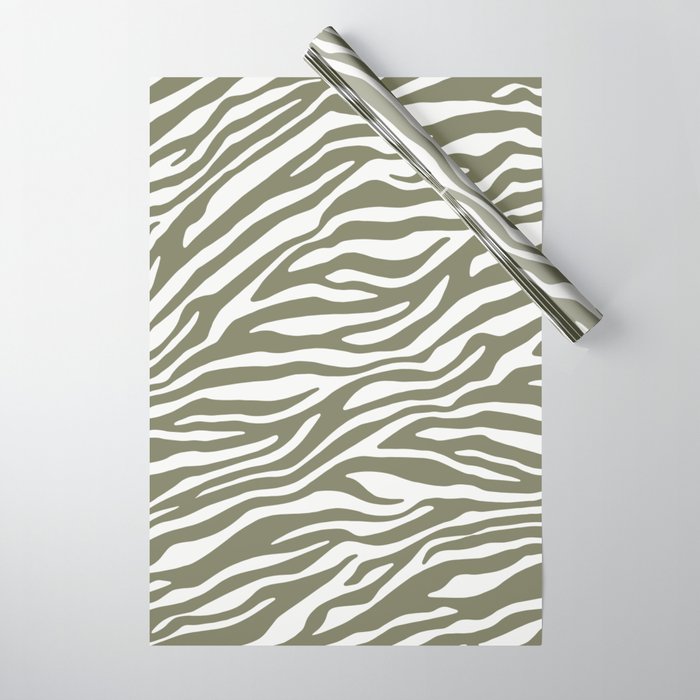 Olive Zebra Animal Print Wrapping Paper Gallery Image 1