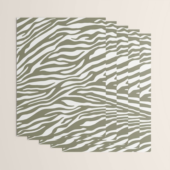 Olive Zebra Animal Print Wrapping Paper Gallery Image 3