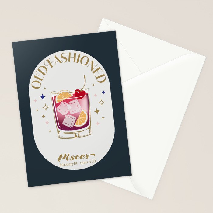 Old Fashioned Cocktail Zodiac Sign Stationery Card Gallery Image 2