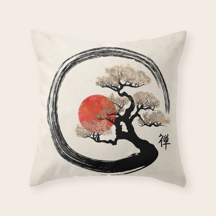 Enso Circle and Bonsai Tree on Canvas Throw Pillow Gallery Image 6