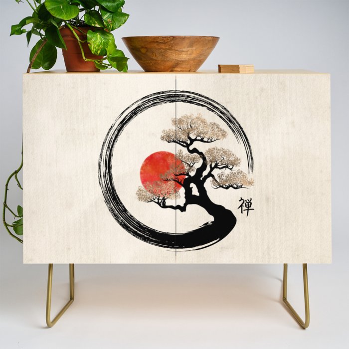 Enso Circle and Bonsai Tree on Canvas Credenza Gallery Image 1