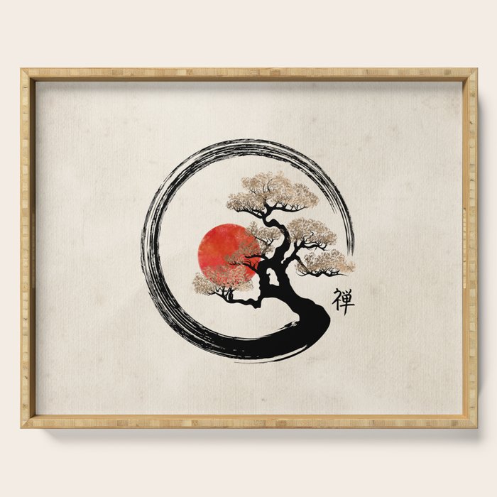 Enso Circle and Bonsai Tree on Canvas Serving Tray Gallery Image 1
