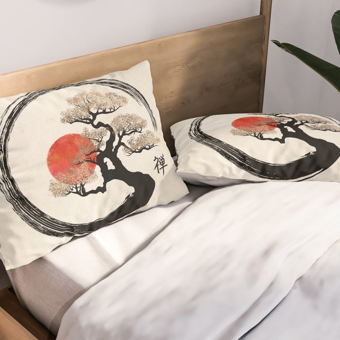 Enso Circle and Bonsai Tree on Canvas Pillow Sham Gallery Image 2