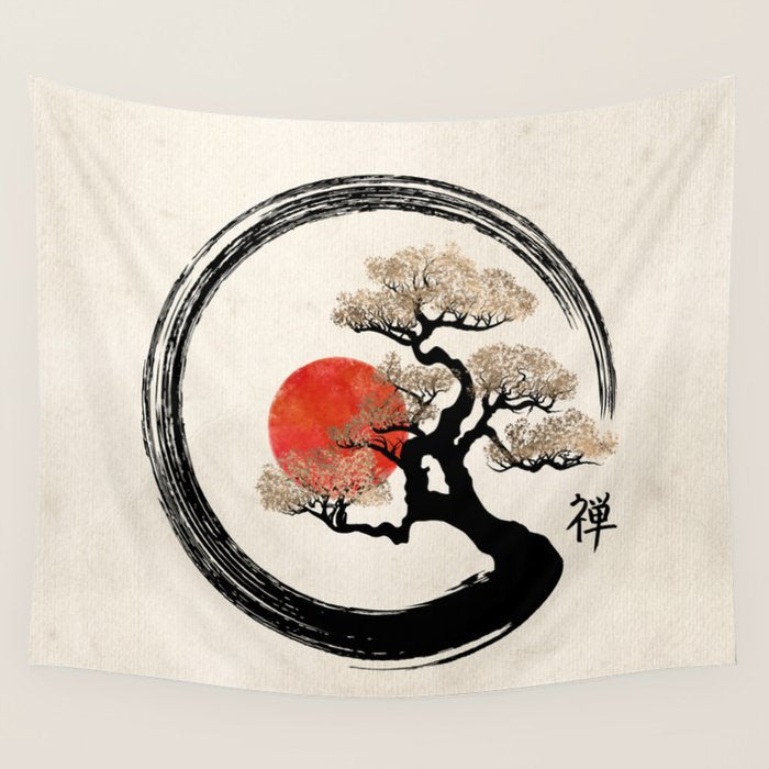 Enso Circle and Bonsai Tree on Canvas Wall Tapestry Gallery Image 4