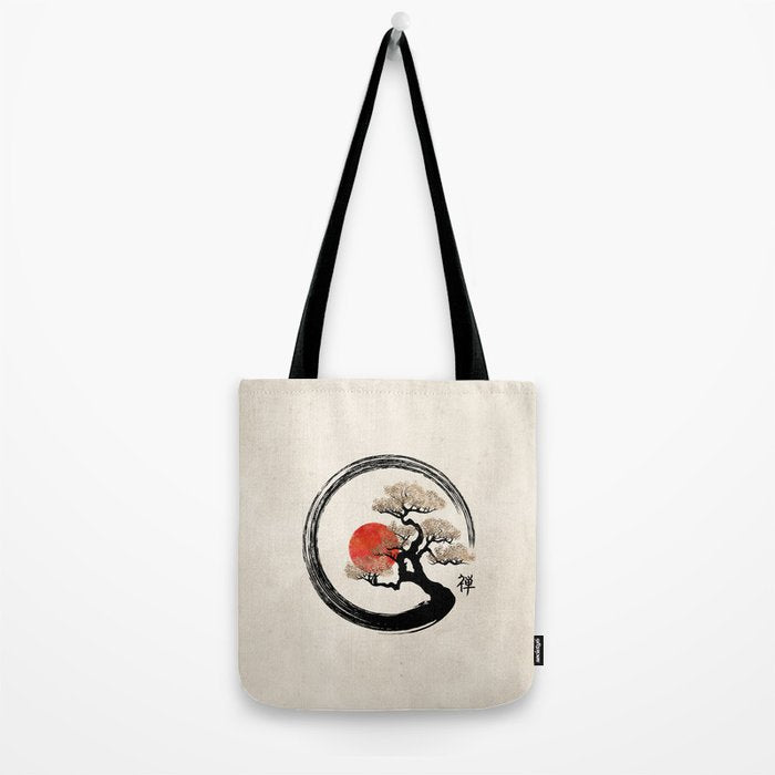 Enso Circle and Bonsai Tree on Canvas Tote Bag Gallery Image 2