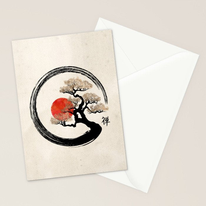 Enso Circle and Bonsai Tree on Canvas Stationery Card Gallery Image 2