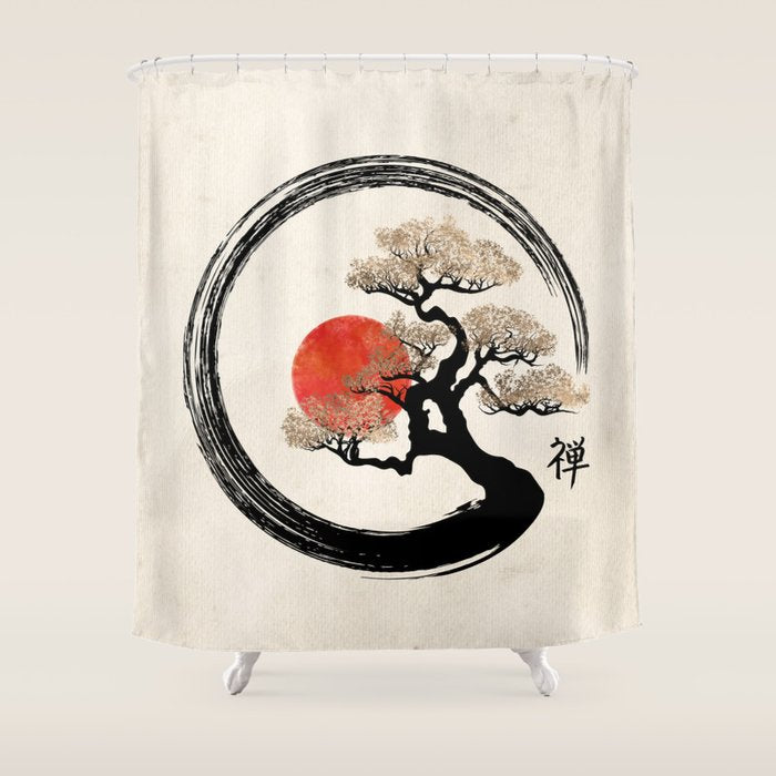 Enso Circle and Bonsai Tree on Canvas Shower Curtain Gallery Image 1
