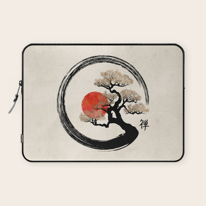 Enso Circle and Bonsai Tree on Canvas Laptop Sleeve Gallery Image 1