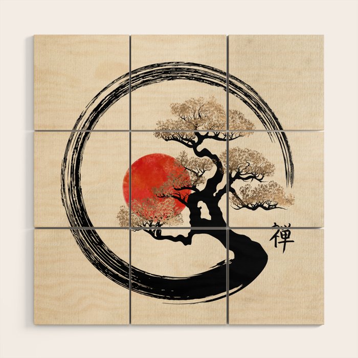 Enso Circle and Bonsai Tree on Canvas Wood Wall Art Gallery Image 1