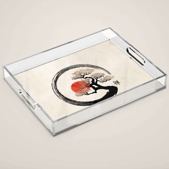 Enso Circle and Bonsai Tree on Canvas Acrylic Tray Gallery Image 1