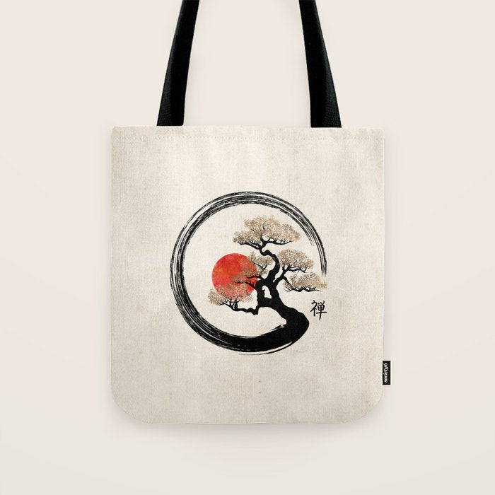 Enso Circle and Bonsai Tree on Canvas Tote Bag Gallery Image 1