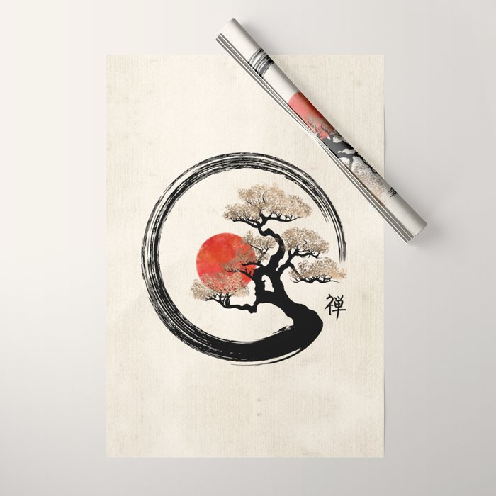 Enso Circle and Bonsai Tree on Canvas Wrapping Paper Gallery Image 1