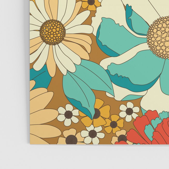 Red, Orange, Turquoise and Brown Retro Floral Pattern Poster Gallery Image 3