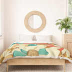 Red, Orange, Turquoise and Brown Retro Floral Pattern Duvet Cover Gallery Image 3