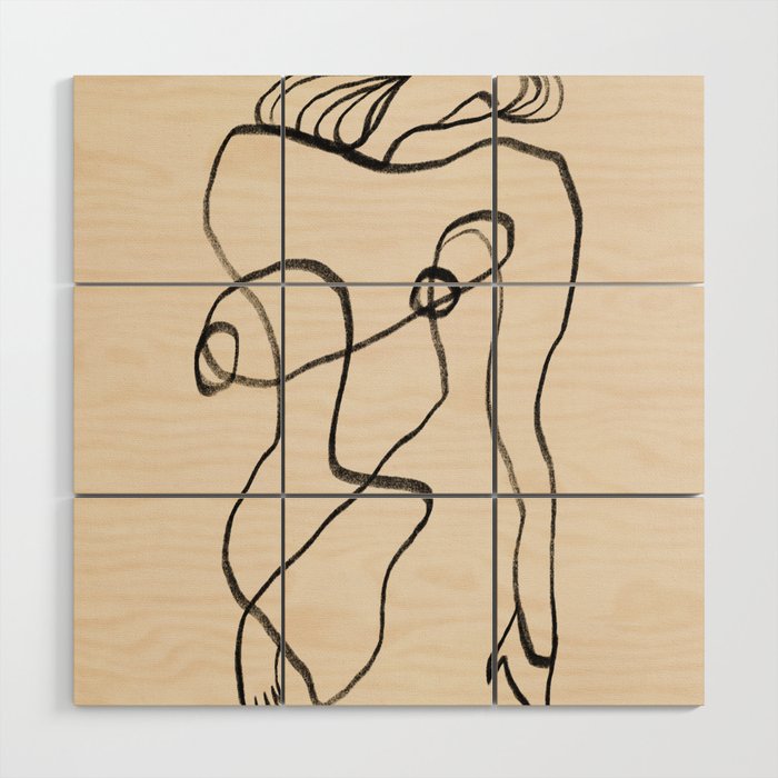 Line art nude surrealism Wood Wall Art Gallery Image 1