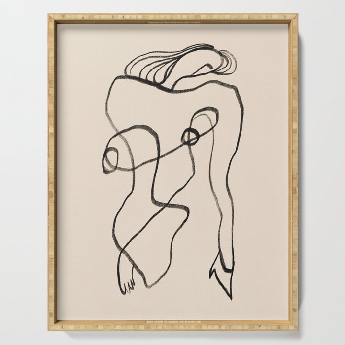 Line art nude surrealism Serving Tray Gallery Image 1